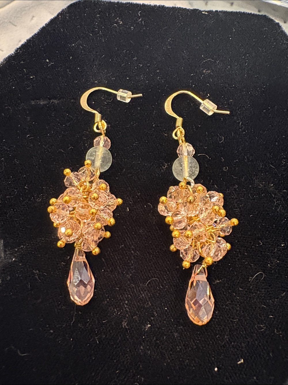 Blush Pink Crystal Cluster & Chalcedony Mint Earrings-NWT